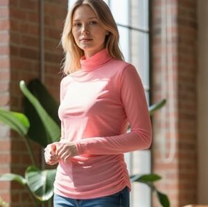 Coral Meshlike Turtleneck Top